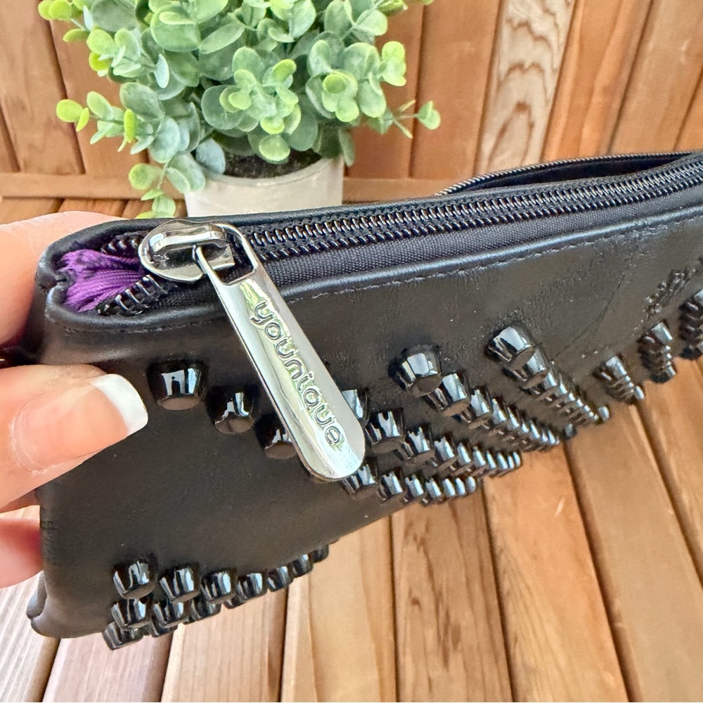 Edgy Black Leather Studded Clutch Crossbody Bag Wristlet Boho by Younique - Picture 8 of 8